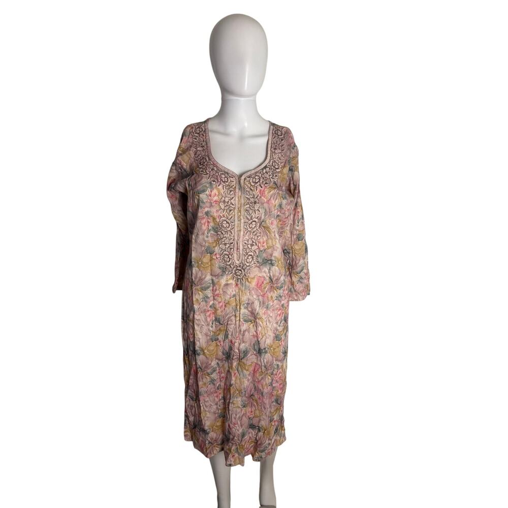 Vintage Floral Print Midi Dress Made in India Size XL